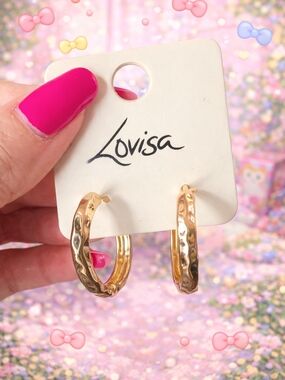 Gold Textured Hoop Earrings - Polished Hammered Finish